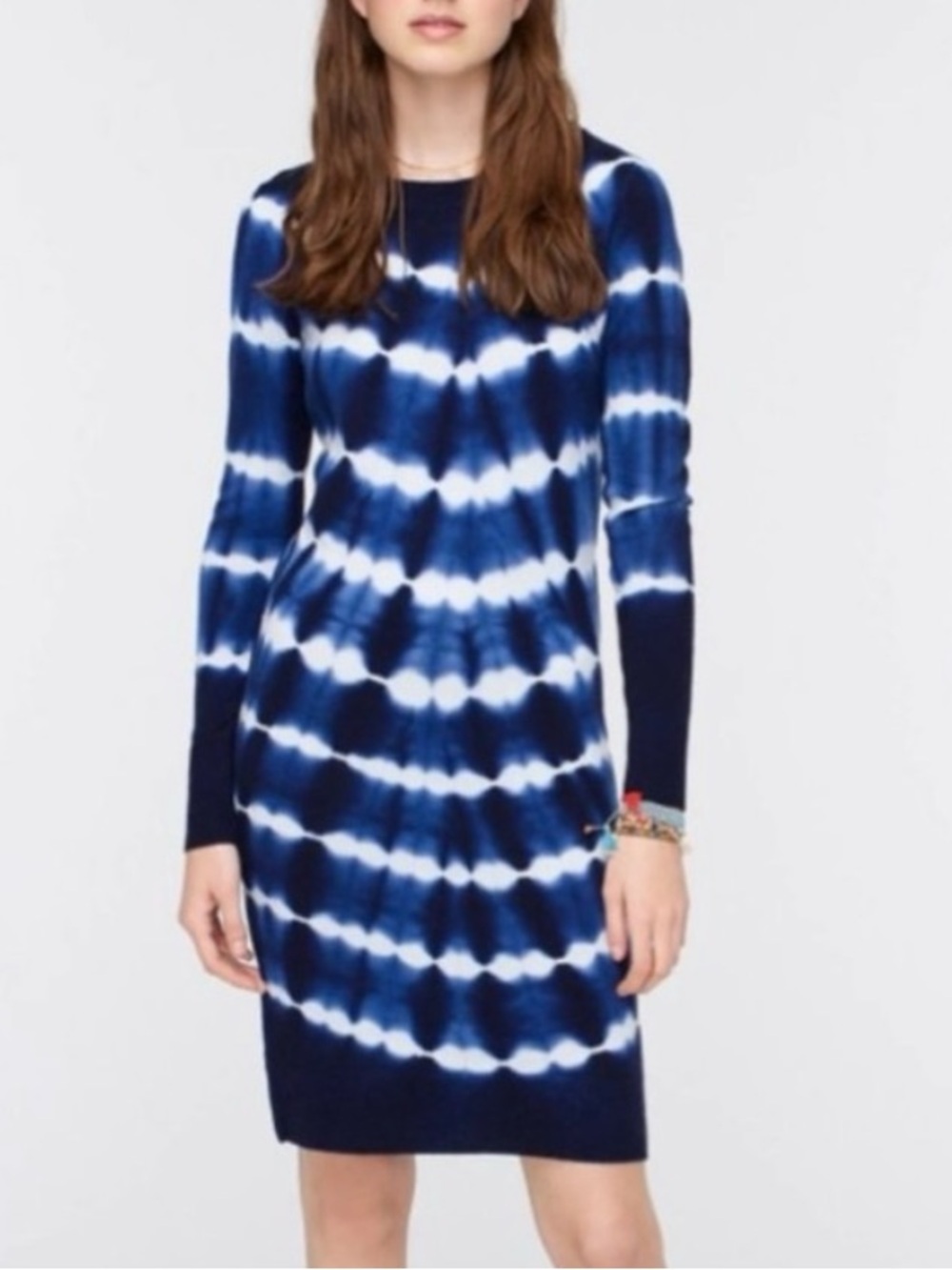 J. Crew Cashmere Navy & White Long Sleeve Tie-Dye Sweater Dress